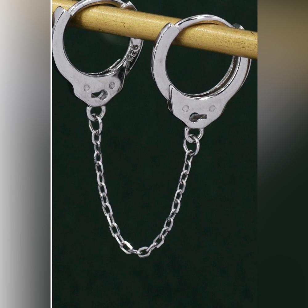 Double Handcuff Sterling Silver Chain Earrings